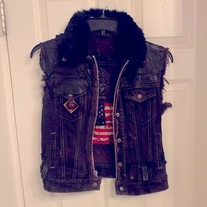 Black Denim Motorcycle Vest 